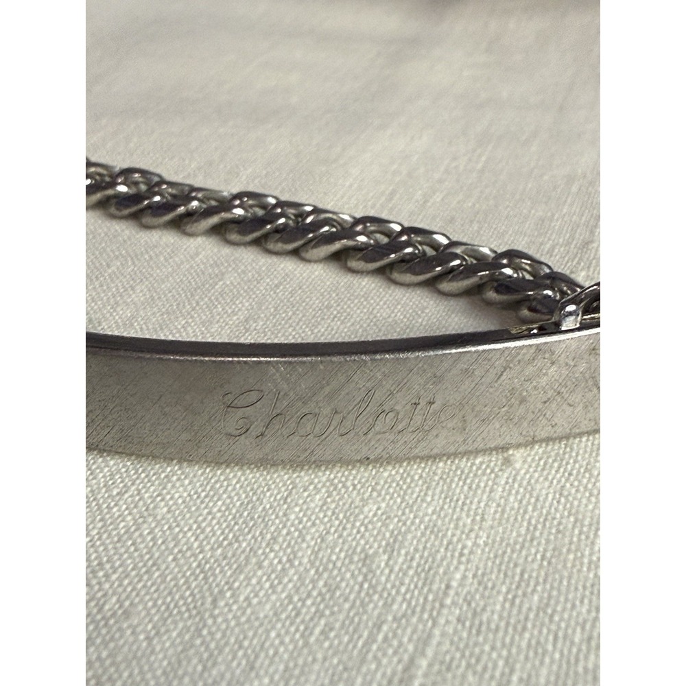 Vintage 1970's Girls ID Bracelet by Speidel Rhodium Electroplate Charlotte